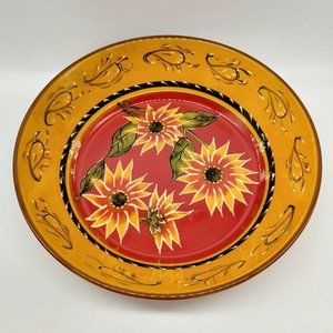 Pier 1 Imports Sunflower Large Serving Bowl Hand-Painted TerraCotta 11 5/8"